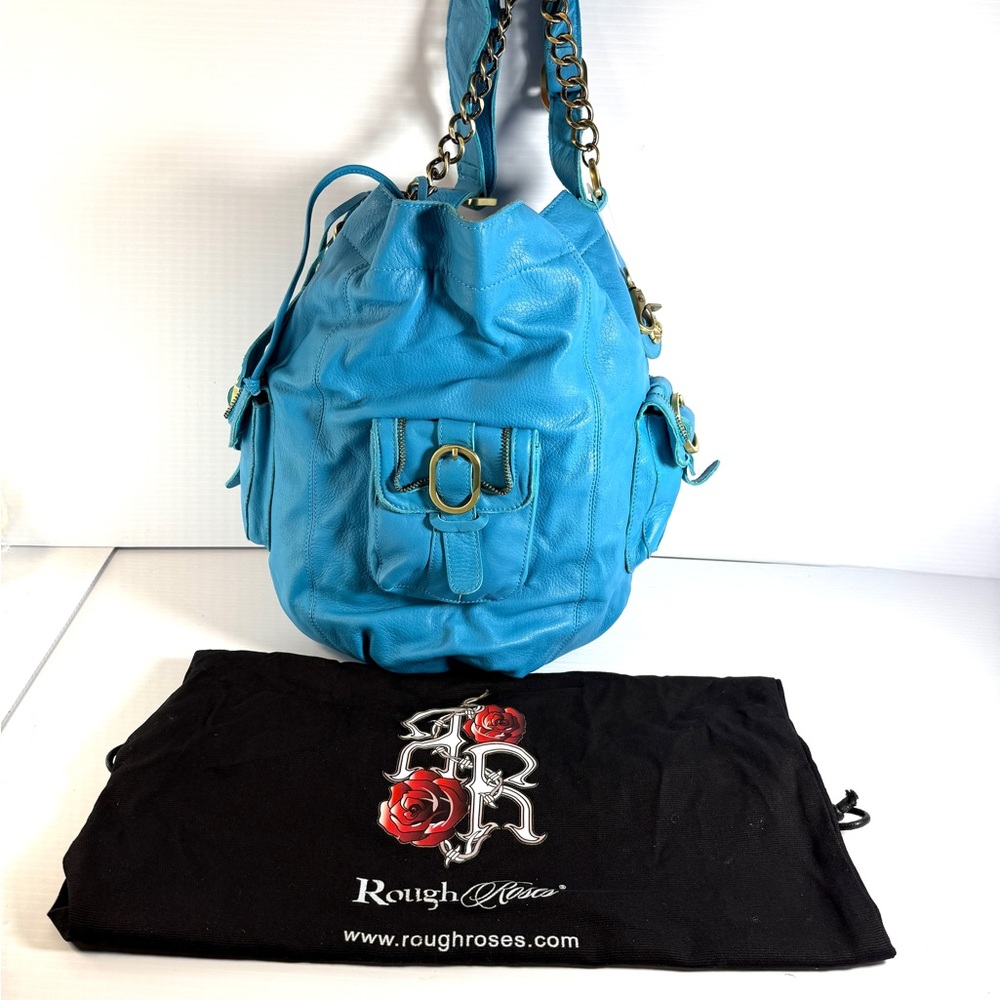 Rough Roses Turquoise Leather Shoulder Bag NWT